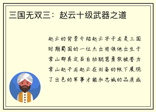 三国无双三:赵云十级武器之道