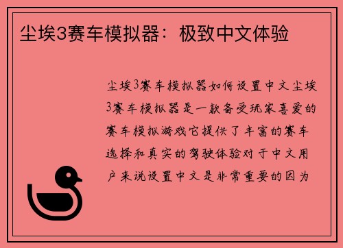 尘埃3赛车模拟器：极致中文体验